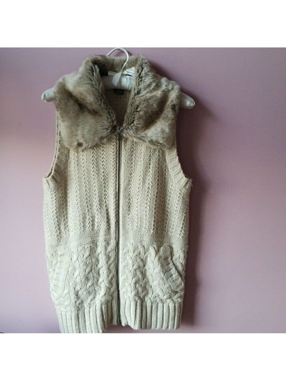 FAUX Fur Collar Cardigan Zip Vest 89th & Madison